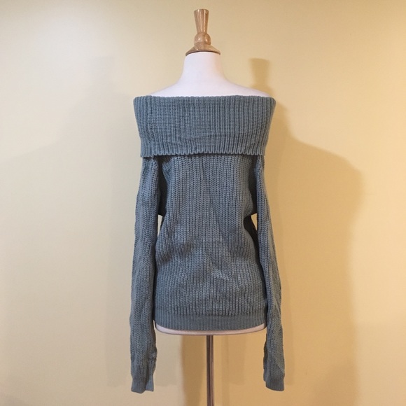 Chunky Knit Foldover Off Shoulder Sweater Dusty Slate - Picture 7 of 7